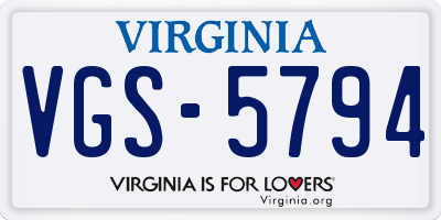 VA license plate VGS5794