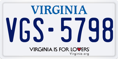 VA license plate VGS5798