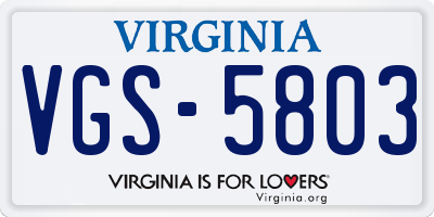 VA license plate VGS5803