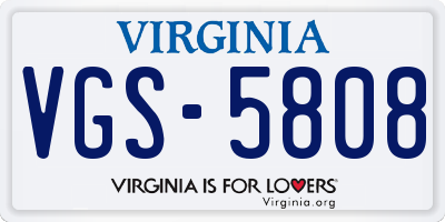 VA license plate VGS5808