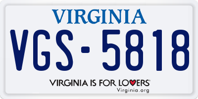 VA license plate VGS5818