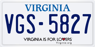 VA license plate VGS5827