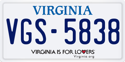 VA license plate VGS5838