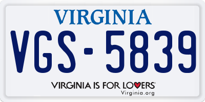 VA license plate VGS5839