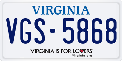 VA license plate VGS5868