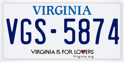 VA license plate VGS5874