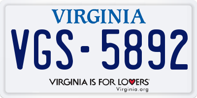 VA license plate VGS5892