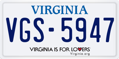 VA license plate VGS5947