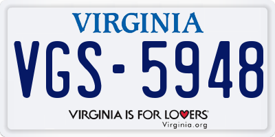 VA license plate VGS5948