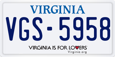VA license plate VGS5958