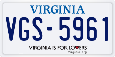 VA license plate VGS5961