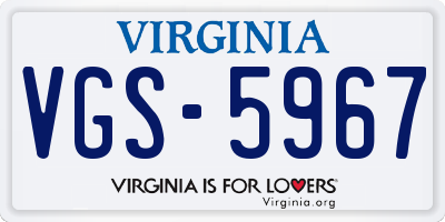 VA license plate VGS5967