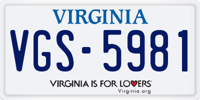 VA license plate VGS5981