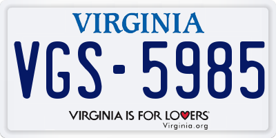 VA license plate VGS5985