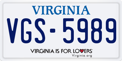 VA license plate VGS5989