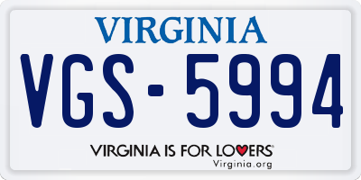 VA license plate VGS5994
