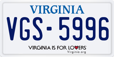 VA license plate VGS5996
