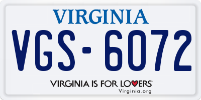 VA license plate VGS6072