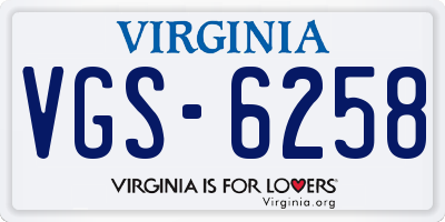 VA license plate VGS6258