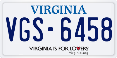 VA license plate VGS6458