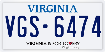 VA license plate VGS6474
