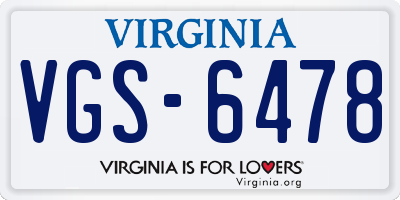 VA license plate VGS6478