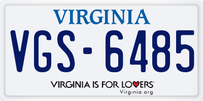 VA license plate VGS6485