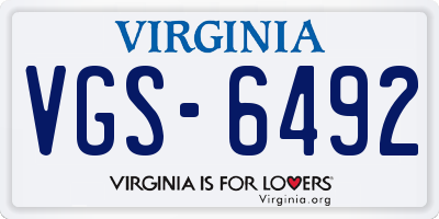 VA license plate VGS6492