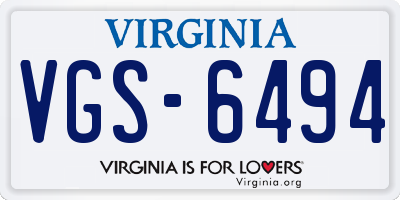 VA license plate VGS6494