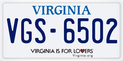VA license plate VGS6502