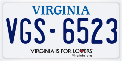 VA license plate VGS6523