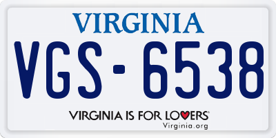 VA license plate VGS6538