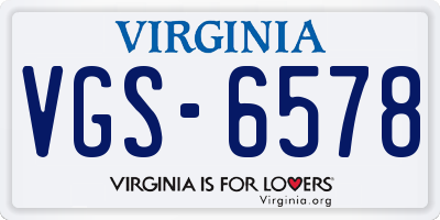 VA license plate VGS6578