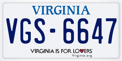 VA license plate VGS6647