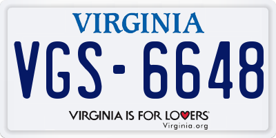 VA license plate VGS6648