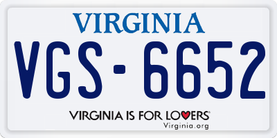 VA license plate VGS6652