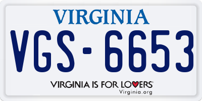 VA license plate VGS6653