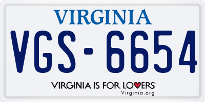 VA license plate VGS6654