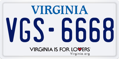 VA license plate VGS6668