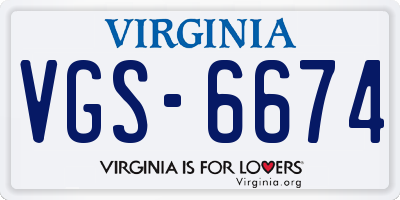 VA license plate VGS6674