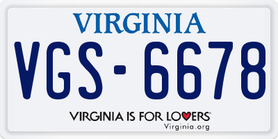 VA license plate VGS6678