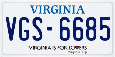 VA license plate VGS6685