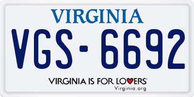 VA license plate VGS6692