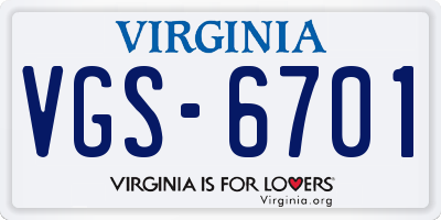 VA license plate VGS6701