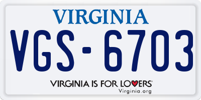 VA license plate VGS6703