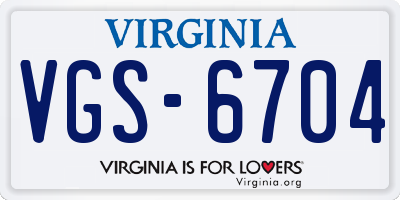 VA license plate VGS6704
