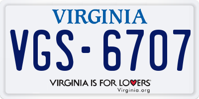 VA license plate VGS6707