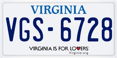 VA license plate VGS6728
