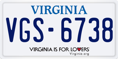 VA license plate VGS6738