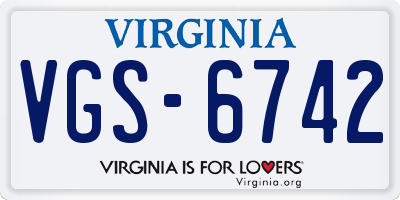 VA license plate VGS6742